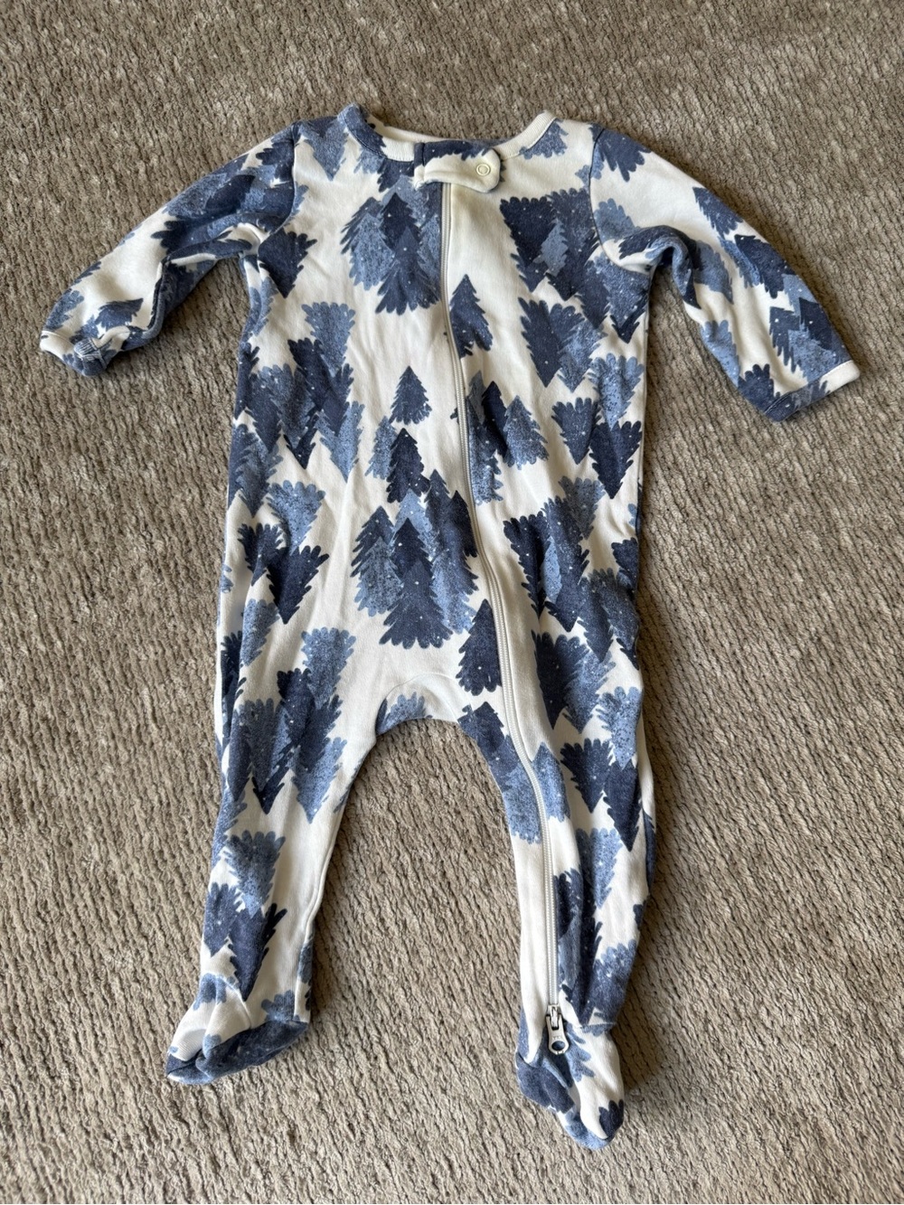 Nordstrom Baby 3M Blue Pine Tree Footed Zip Sleeper Pajamas